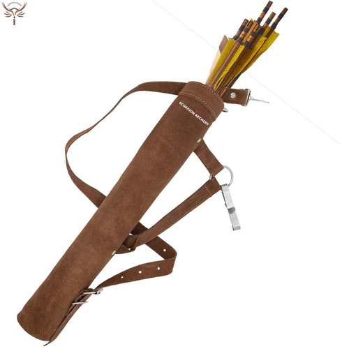 SCORPION ARCHERY Traditional Shoulder Back Quiver Bow Arrow Holder Handmade Straps Belt Adjustable Lightweight & Comfortable Cow Leather Gift for him Aniversary Gift (Suede Brown)