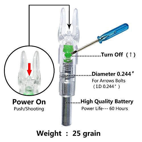 6PCS-S Lighted Nocks for Arrows with .244/6.2mm Inside Diameter Compound Bow Arrow Nock for Hunting Shooting