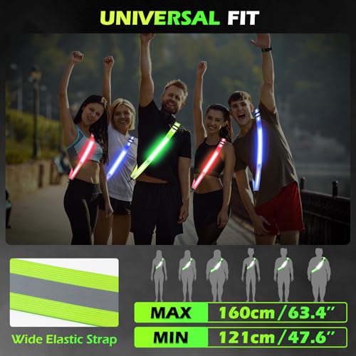 Rechargeable LED Reflective Belt Sash ? High Visibility Safety Gear with 5 Colors 11 Light Modes, Adjustable Strap for Night Dog Walking, Running & Biking