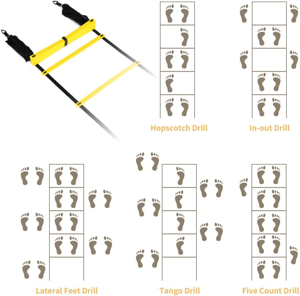 YISSVIC Agility Ladder and Cones 20 Feet 12 Adjustable Rungs Fitness Speed Training Equipment,1 Carry Bags, 10 Cones, 4 Stakes, Basketball, Soccer