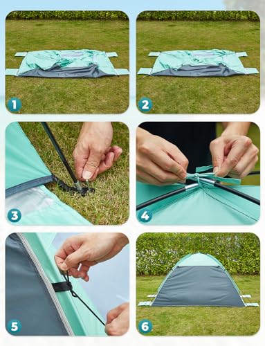 Glymnis Beach Tent Sun Shelter for 4 Persons, UPF 50+, Green - Easy Setup