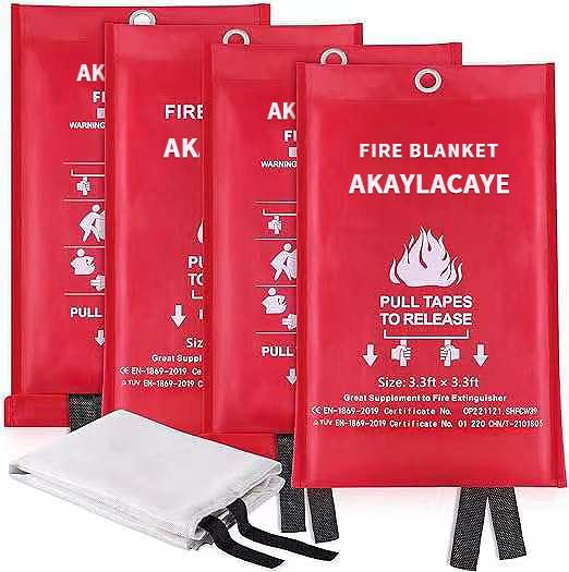 AKAYLACAYE Prepared Hero Emergency Fire Blanket - Fiberglass Blankets Fire Survival Suspension Flames Retardant Extinguisher Great for BBQ Stove Car Garage Office Camping Caravan Safety (4Pcs)