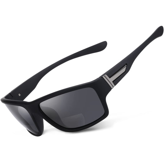 SKYOAK Premium Lightweight Bifocal Reading Sunglasses Men TR90 Frame Wrap Around Design Blue Light Blocker UV 400 Protection Outdoor Sun Reader Driving (Black +2.0)