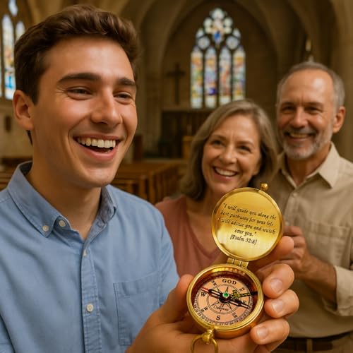 God's Path Compass Leather Case - Inspirational Christian Gift for Boys & Men