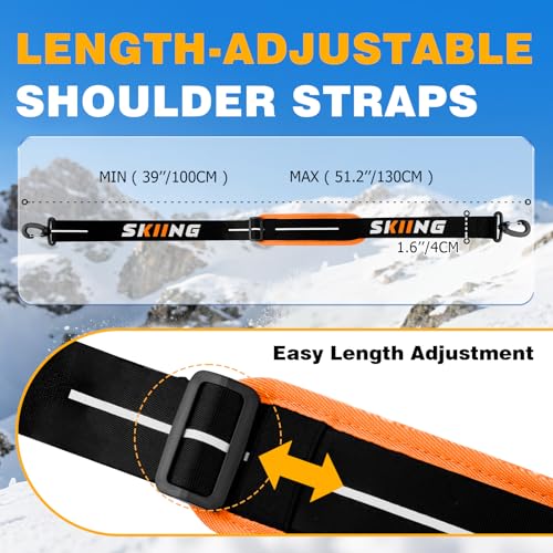 Mellbree Ski Carrier Strap, Ski Strap and Pole Carrier for Easy Transportation of Your Skiing Accessory, Pole, Skimate and Boot, Adjustable Size - Feel Comfortable Walking to and From the Mountain