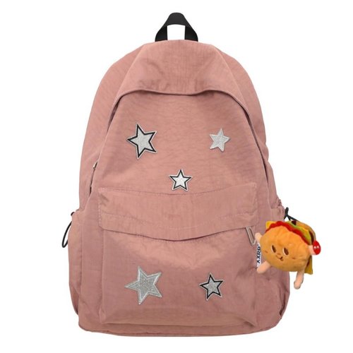 UIVXXUD Kawaii Backpack with Cute Accessories - Waterproof Nylon, Multiple Compartments, and External Pockets (Pink)