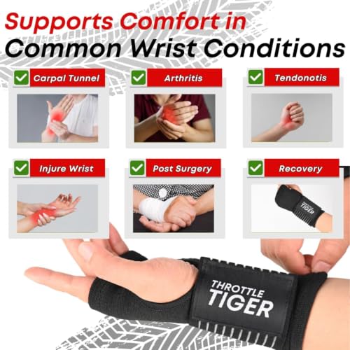 Large Motorcycle Wrist Brace Support Wraps for Bikers - Adjustable, Vibration Absorbing, Pain Relief