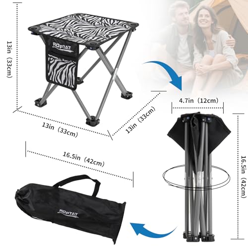 Roptat Camping Stool,Portable Folding Compact Lightweight Stool Seat for Camping Fishing Hiking Gardening Outdoor Walking Backpacking Travelling and Beach with Carry Bag (Zebra)