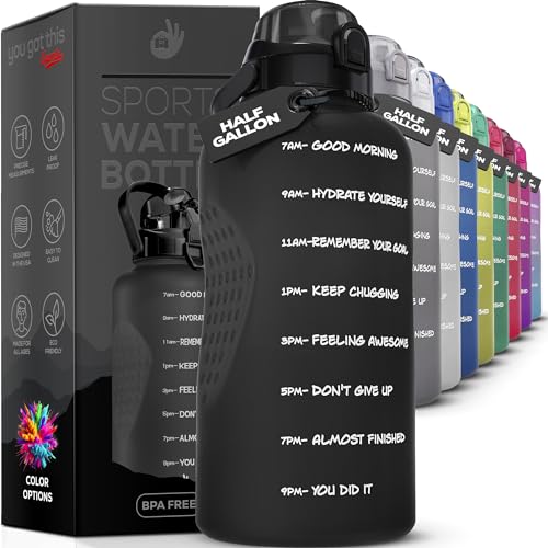 64 oz Hydration Water Bottle with Time Markers Leak Proof BPA Free Sports Flask