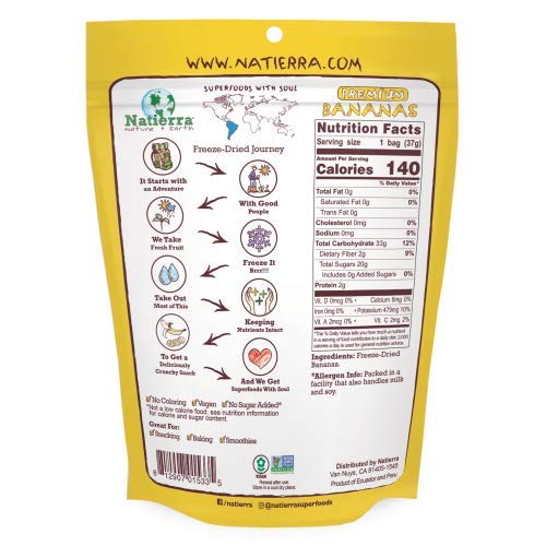 Natierra Nature's Organic Freeze-Dried Bananas | Gluten Free & Vegan | 2.5 Ounce (Pack of 3)