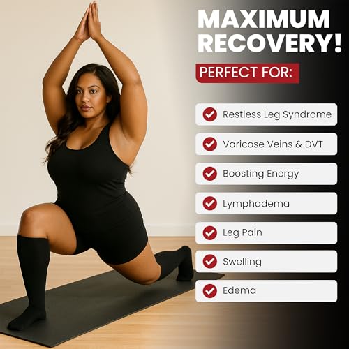 Plus Size Compression Socks Wide Calf XL XXL XXXL - Black, XX-Large, Graduated Support
