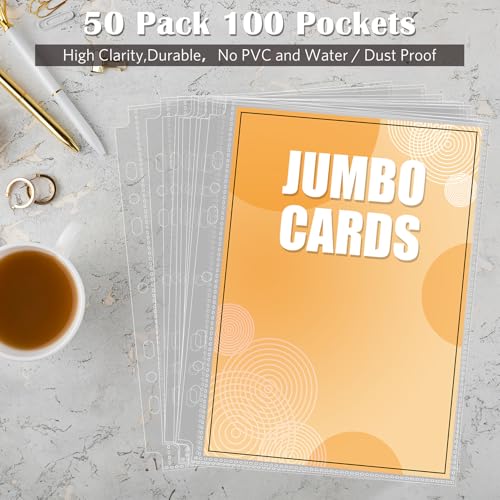 50 Pack Jumbo Card Sleeves for A5 3/6 Ring Binders, 5.7 x 7.9 Inch Clear Top-Loading Protectors - Double-Sided, Water-Resistant