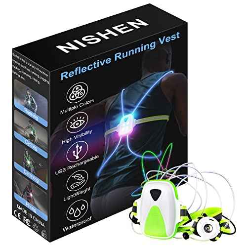 LED Reflective Running Vest with Front Light,Running Lights for Runners,Reflective Running Gear for Men/Women Running,Cycling or Walking, High Visibility Warning LED Lights
