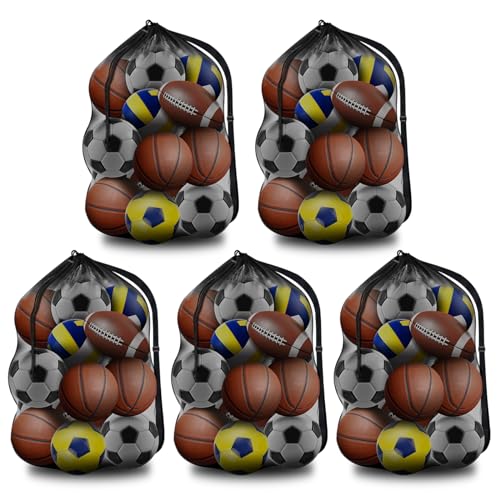 5PCS Heavy Duty Mesh Sports Ball Bag Set for Basketball Football Soccer