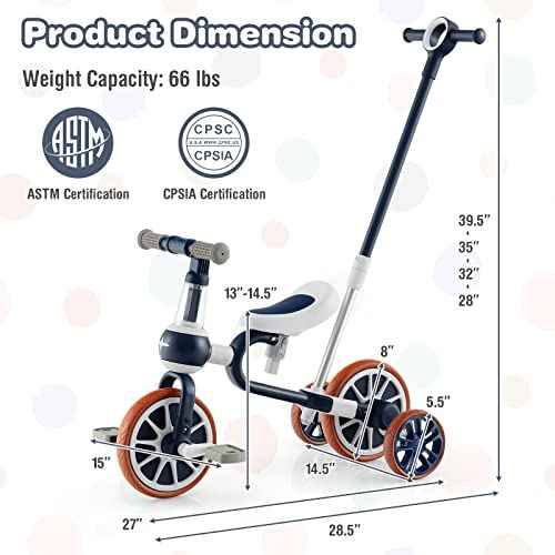 BABY JOY 4 in 1 Tricycle for Toddlers, Kids Trike Baby Balance Bike w/Adjustable Seat, Pedals & Wheels, Boy Girl Ride-on Toy