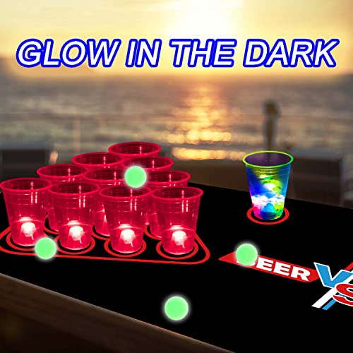 Glow in the Dark Beer Pong Set with Light-Up Cups & Pongs for Party Indoor Outdoor