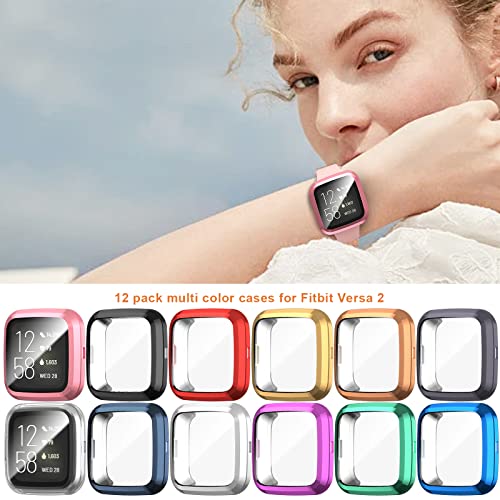 12 Pack Fitbit Versa 2 Screen Protector Case with Soft TPU Cover - Precise Fit