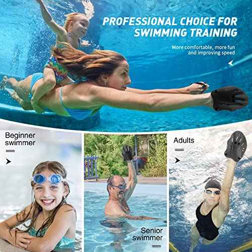 Swim Paddles With Adjustable Straps - Hand Paddles for Lap Swimming, Equipment for Women, Men, Children (1 Pair)