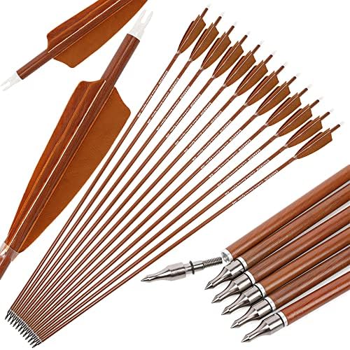 wolfman 30" Archery Carbon Arrows Spine 500 600 Hunting Arrows with 4” Turkey Feather Targeting Arrows for Compound & Recurve &Traditional Bow 6/12pcs (12pcs, Spine 600)