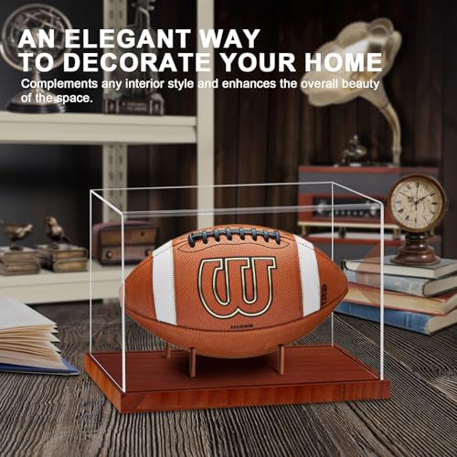Football Display Case - Acrylic Clear UV Protected with Solid Wood Base - Brown Variation
