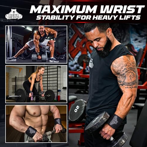 Bear Grips Wrist Wraps for Weightlifting - 12" Standard Strength Black