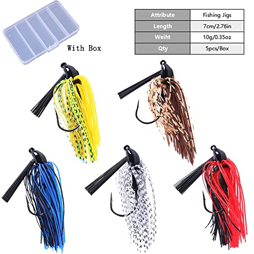 Bass Fishing Jigs Set 5pcs Silicone & Metal Weedless Lure 2.76in 0.35oz