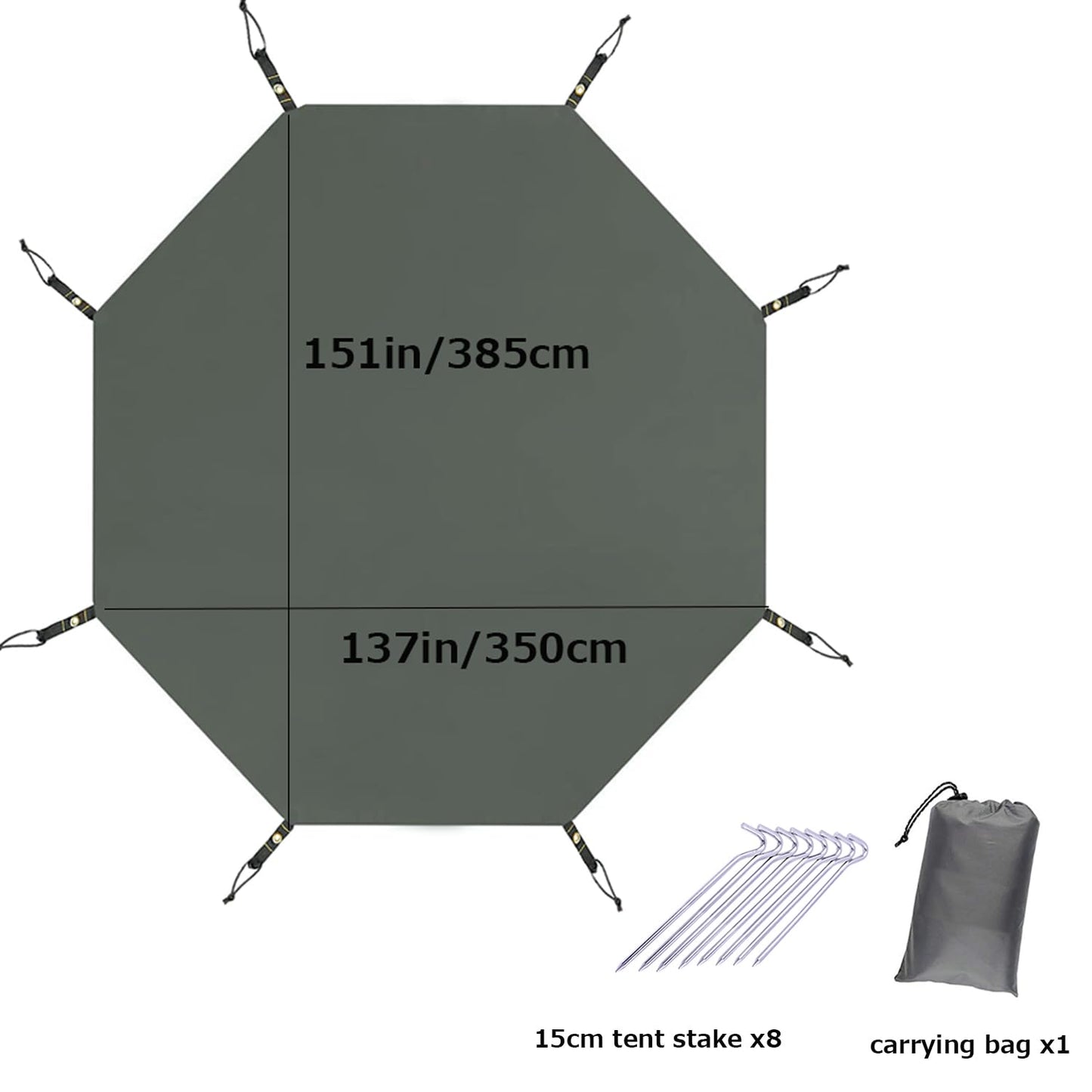 Farfly Waterproof Camping Tarp, Tent Footprint, Heavy Duty Ground Sheet Mat, Octagon Grey 151x137in