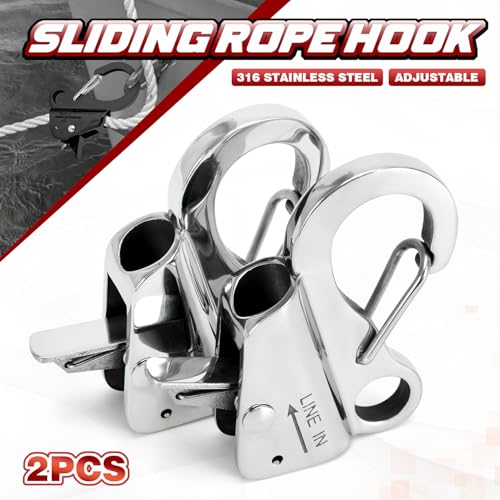 Silver Adjustable Boat Rope Hook with Quick Release, 316 Stainless Steel, 8000 lbs Capacity