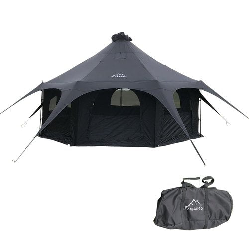 UKGlamping 5M Cotton Canvas Bell Tent - Yurts with Stove Jack, Easy to Set Up，Windproof, Breathable Shade, Family Camping Travel, Group Activities, 4 Season Polyester Cotton Black Tent