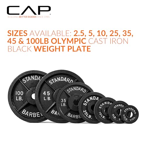 CAP Olympic 2-Inch Cast Iron & Rubber Coated Weight Plates - Classic Black, 5 lb Set of 4