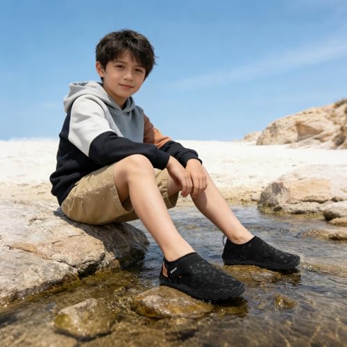 Kids Water Shoes - Boys Girls Barefoot Aqua Socks for Beach Pool - Big Kid Black