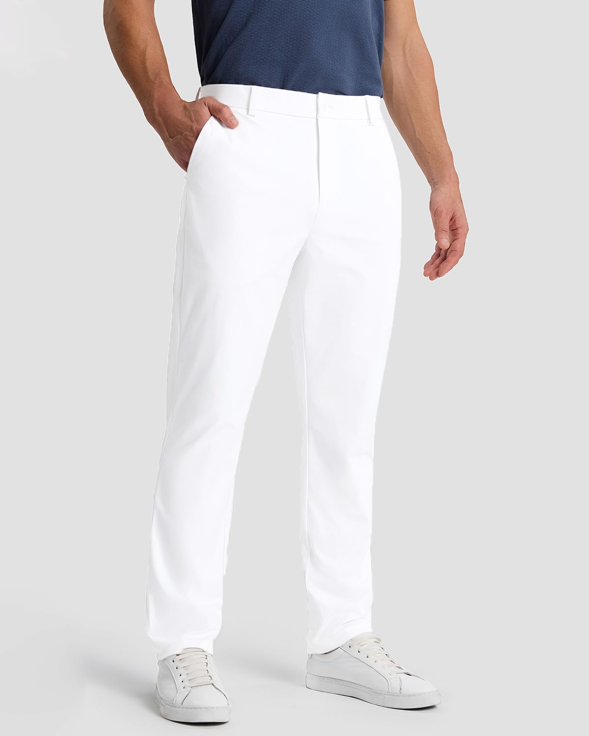 SNOWTEN Mens Slacks for Men, Classic Fit Golf Pants for Men, Stretch Dress Pants Men 32" Quick Dry Lightweight, Pockets Pure White 34w × 32L