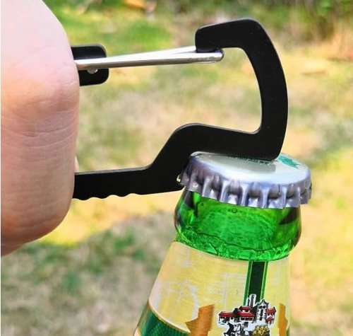 Branded Boards Bushcraft Key Chain Bottle Opener Carabiner Snap Clip Hooks Hiking, Backpacking, Camping, Hunting, Fishing, Biking, Skiing, Tailgate Parties (Bottle Opener Multitool 6-Pack Black)