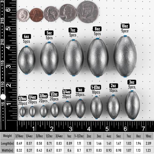 1/4oz 20pcs Egg Sinkers Fishing Weights Oval Lead Terminal Tackle