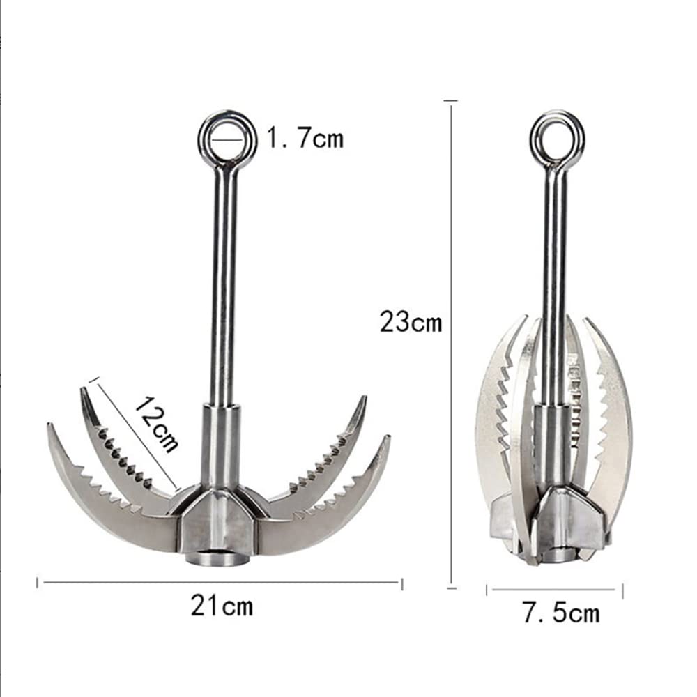 4-Claw Grappling Hook Stainless Steel Claw Carabiner,with 20m/66ft Auxiliary Rope,Climbing Foldable Safety Portable Multifunction Grappling Outdoor for Climbing, Anchoring, Fishing,Hiking