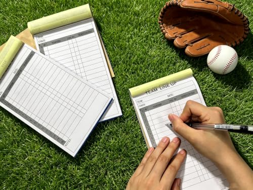 VOKTXLG Baseball Lineup Cards 30 Sets for Softball & Baseball, 4-Part Carbonless, 16 Player Roster, Tearable, Compact Game Record Book