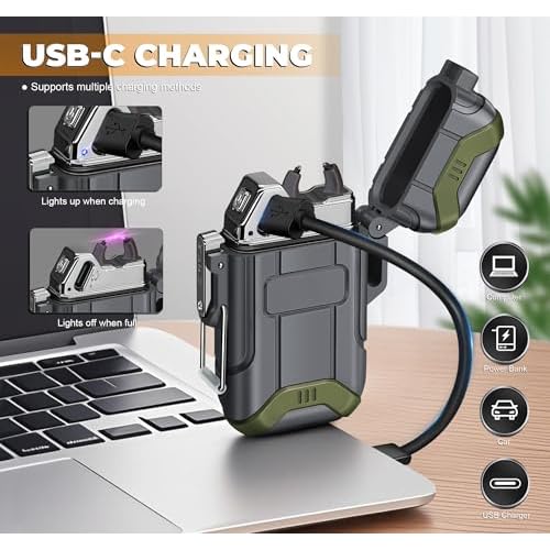 Lafagiet 2 Pack of USB-C Electric Lighter & Dual Torch Lighter Butane Gas refillable, Waterproof Windproof Lighters Multipack for Hiking, Camping, Outdoor Gear (NO Gas)
