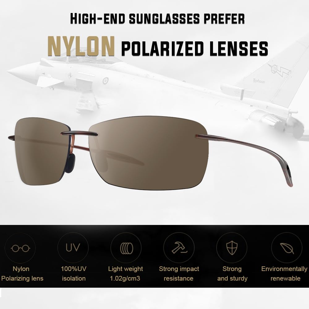 JULI Sports Sunglasses for Men Women Tr90 Rimless Frame for Running Fishing Golf Surf Driving MJ8010（Brown/Brown Silver）