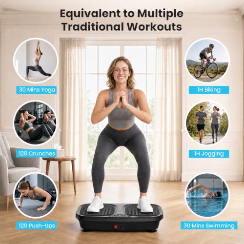 OLIXIS Vibration Plate Exercise Machine Black - Full Body Workout, 9 Auto Modes