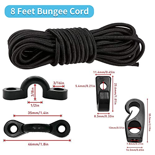Kayak Deck Rigging Kit 8 Feet Bungee Cord with Hooks, Tie-Downs & Ends - Marine Grade