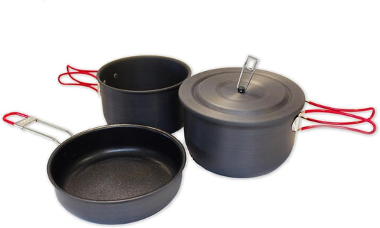 3 Piece Backpacker Hard-Anodized Cook Set - Camping Cookware with Carrying Bag (Made by Caddis Sports, Inc.)