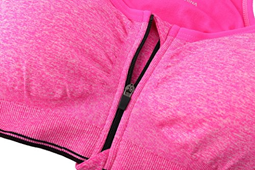 Women's Zipper Front Closure Sports Bra Racerback Yoga Bra - Pink, 4X-Large
