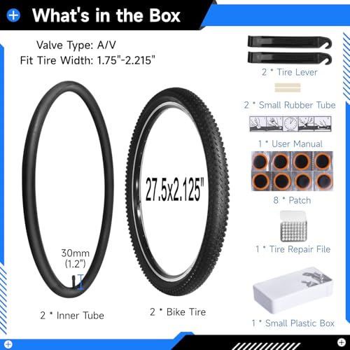 27.5x2.125 Bike Tire and Tube Set - MTB Off-Road Replacement Kit
