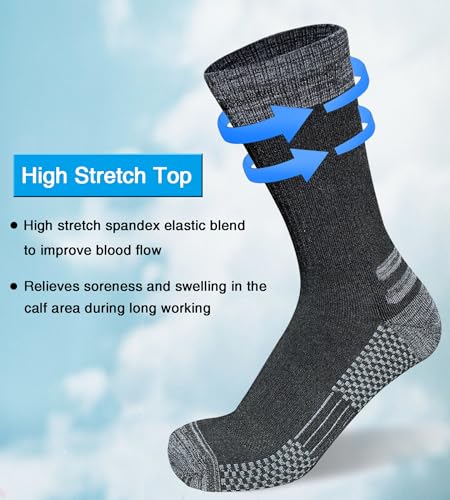 Mens Crew Work Boot Socks - Cozy Cushioned Moisture Wicking 3/4 Pairs, Multicolor 12-15