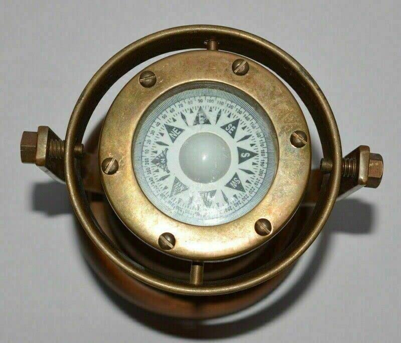Antique Brass Nautical Gimbal Compass Vintage Ship's Binnacle gimballed Compass