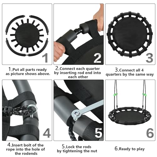 24 Inch Diameter Round Saucer Swing with Steel Frame - Black