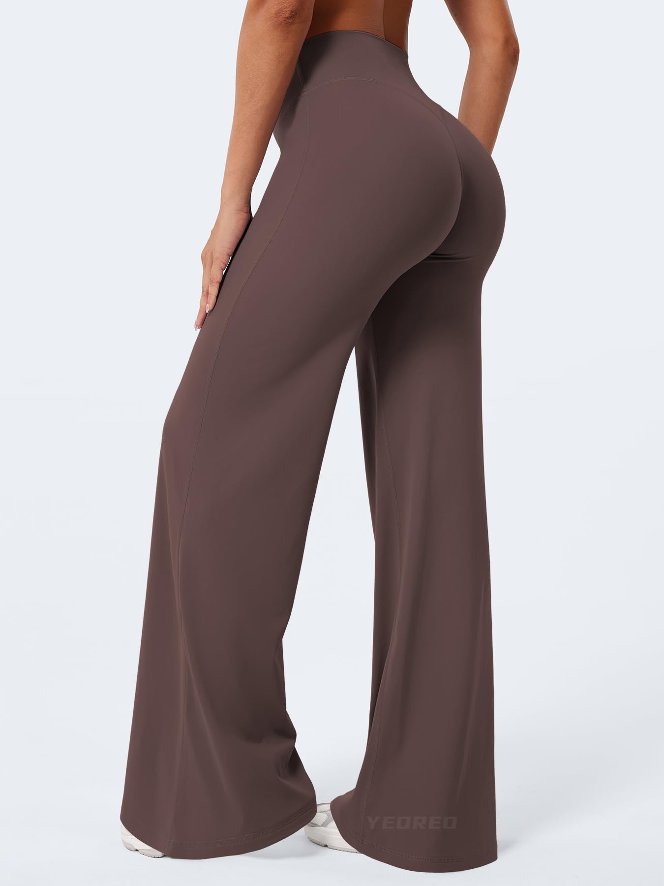 YEOREO Workout Leggings Womens No Front Seam Straight Leggings 35" High Waist Buttery Eddiy Gym Yoga Pants Plum Brown S