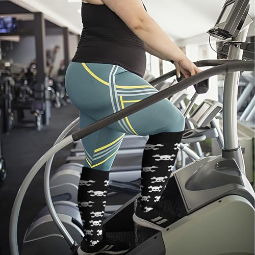 Wide Calf Compression Socks for Women & Men 20-30 mmHg Knee High 3/4 Pairs Skull Variation