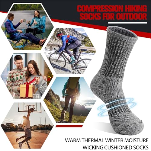 5 Pairs Merino Wool Hiking Socks Thermal Winter Warm Moisture Wicking Cushion Outdoor Socks for Women & Men