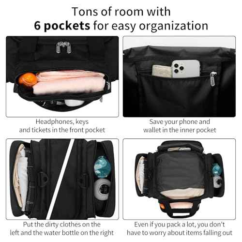 Small Duffel Bag 17 inch Carry On Weekender Bag for Travel Gym Sport (17x10x9 in) - Black